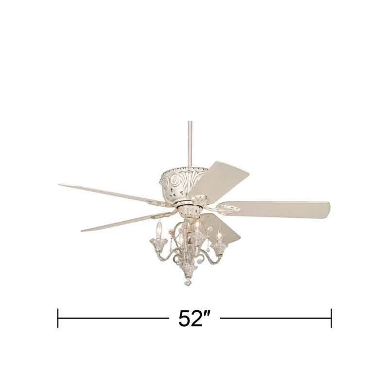 52" Casa Vieja Vintage Chic Ceiling Fan with Light LED Crystal Chandelier Rubbed White Living Room Kitchen Bedroom, 5 of 7