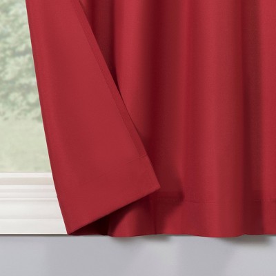 Red Sheer Polyester Rod Pocket Kitchen Curtain Set