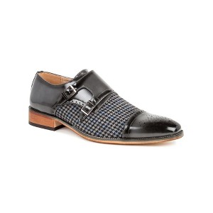 Gino Vitale | Double Monk Strap Houndstooth Medallion Cap Toe Dress Shoes - 1 of 3