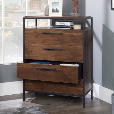 Grand Walnut 4-Drawer Chest with Open Shelf
