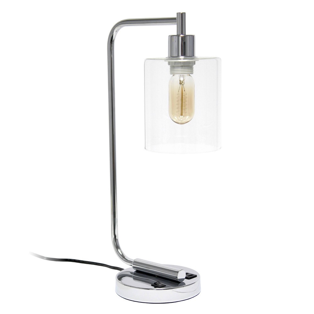 Photos - Floodlight / Street Light Modern Iron Desk Lamp with USB Port and Glass Shade Silver - Lalia Home