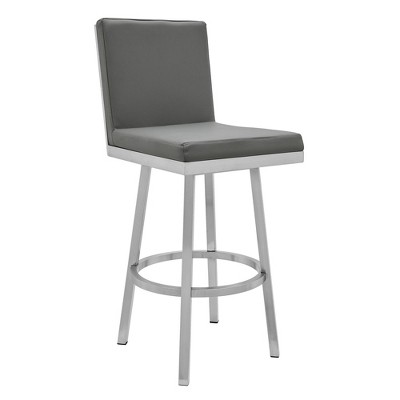 26" Rochester Counter Height Barstool with Gray Faux Leather Brushed Stainless Steel Finish - Armen Living