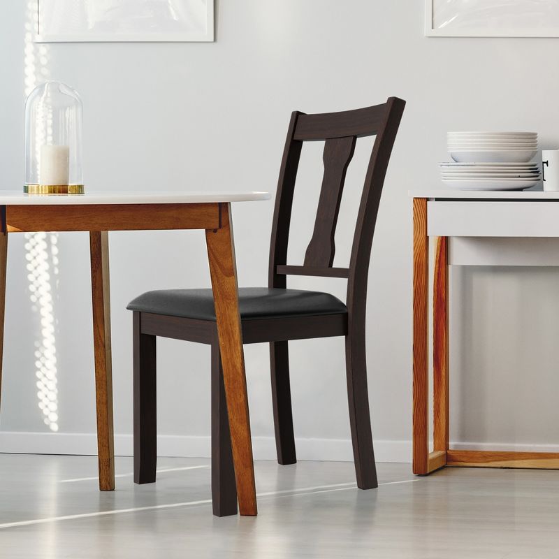 Set of 2 Dining Room Chair Coffee Rubber Wood Frame and Upholstered Padded Seat, 3 of 11