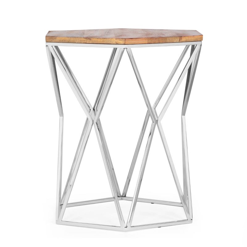 Cowger Rustic Glam Handcrafted Mango Wood Side Table Walnut/Polished Nickel - Christopher Knight Home, 4 of 10