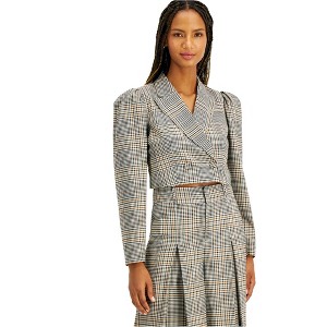 I.N.C International Concepts Womens Plaid Double Breasted Blazer Jacket, Beige, Large - 1 of 1