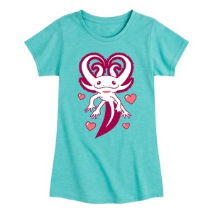 Girls' - Instant Message - Axolotl Heart Fins Fitted Short Sleeve Graphic T-Shirt - 1 of 4