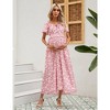 Maternity Square Neck Short Sleeve Dress Summer Smocked Waist Ruffle Boho Maxi Dress Baby Shower Photoshoot - 3 of 4