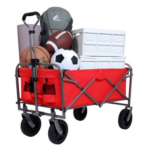 RISOKEYS Collapsible Utility Wagon Cart 360LBS Capacity with Adjustable Handle and Cup Holders for Camping, Grocery Shopping - 1 of 4