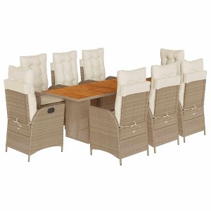 vidaXL 9 Piece Patio Dining Set with Cushions Beige Poly Rattan - Beige and Cream With Footrest 8 Items - 1 of 4