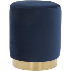 Elsworth Velvet Ottoman W Brass Base - SFV3558 - Navy/Brass - Safavieh Couture - 1 of 4