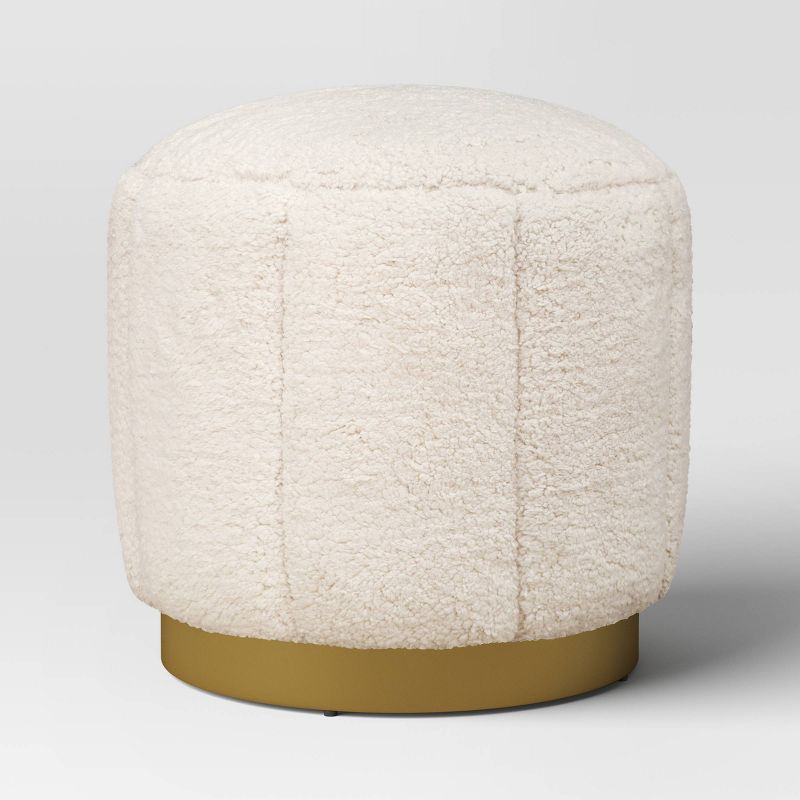 Galena Channel Tufted Shearling Brass Ottoman Cream - Threshold&#8482;, 1 of 11