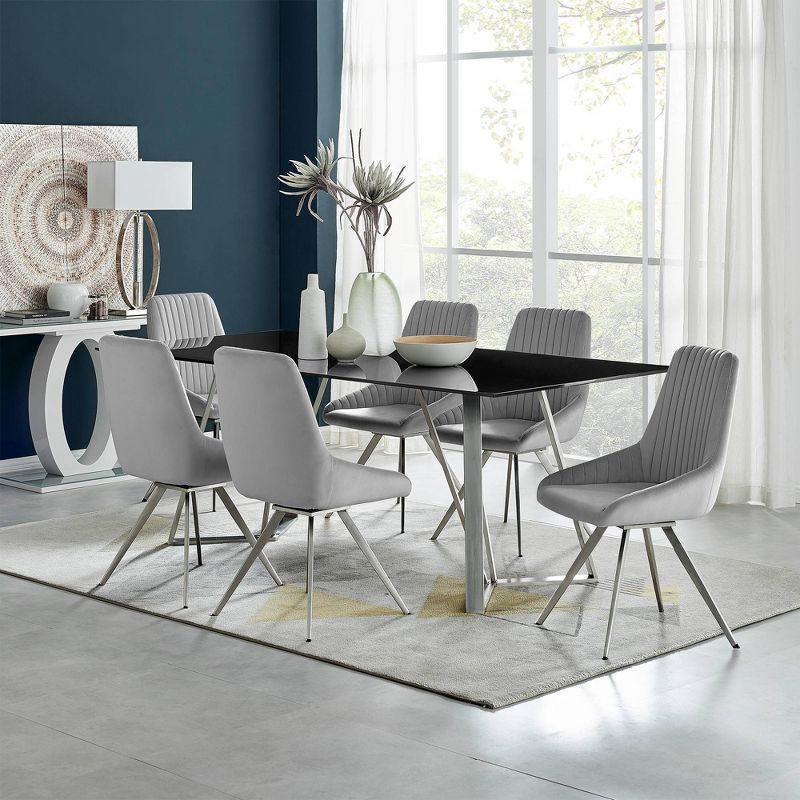 Set of 2 Skye Swivel Velvet and Brushed Stainless Steel Dining Chairs Light Gray - Armen Living, 3 of 10