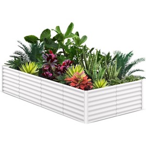 Galvanized Raised Garden Bed, Outdoor Large Planter Raised Beds Open Base with Safety Edge and Glove for Vegetables Flowers Ground Planter - 1 of 4