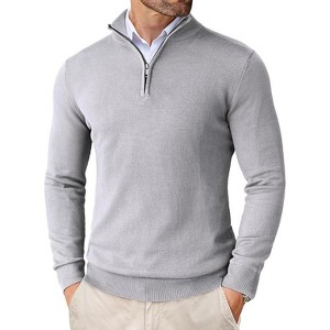 COOFANDY Men's Quarter Zip Up Sweaters Slim Fit Lightweight Mock Neck Pullover Casual Polo Sweaters - 1 of 4