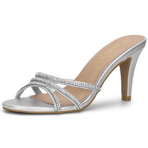 Allegra K Women's Rhinestone Strappy Heel Mules - 1 of 4