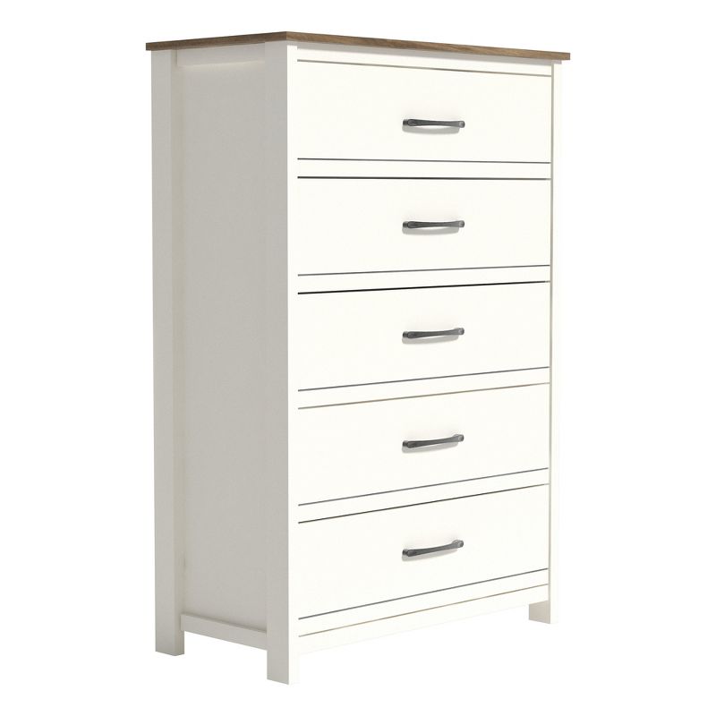 Galano Kellie 5 Drawers Chest of Drawer (47.7 in. H x 31.5 in. W x 15.7 in. D) in Ivory with Knotty Oak, Amber Walnut, 3 of 14
