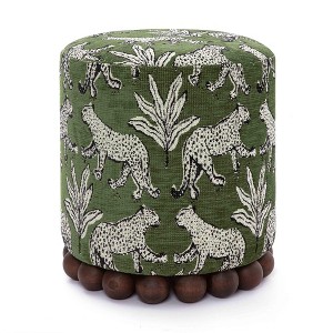 Dex Leopard Jacquard Ottoman Olive Green - 1 of 4