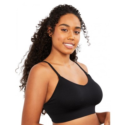 Image of Seamless Rib Knit Maternity And Nursing Bra - Black, M | Motherhood Maternity