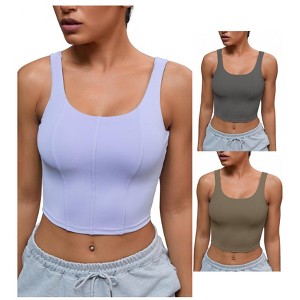 INSPIRE CHIC 3 Pcs Womens U Back Longline Padded Sports Bra Cami Crop Workout Fitness Tank Top with Built in Bra - 1 of 4