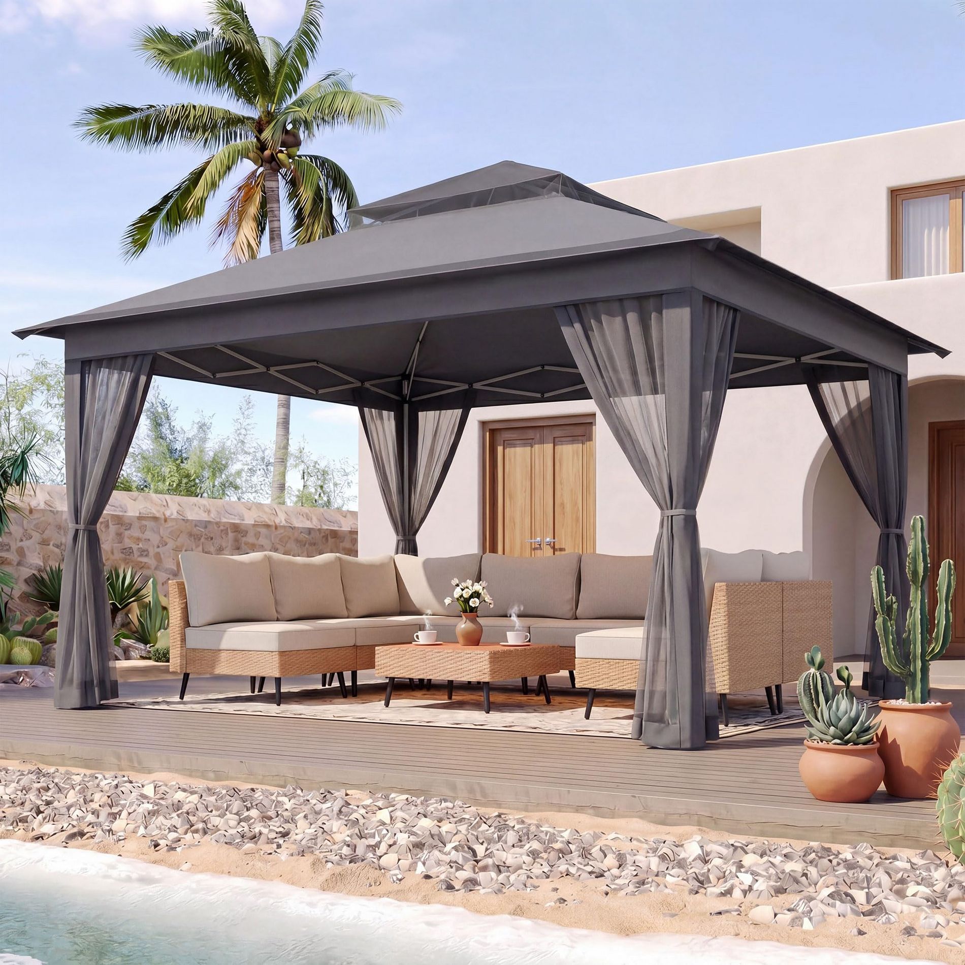 LAUSAINT HOME 11x11 Pop Up Gazebo with Mosquito Netting, Portable Outdoor Gazebo Canopy Tent with Sidewalls
