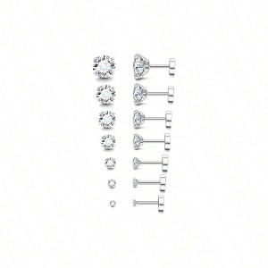 20G Hypoallergenic Flat Back Earrings - 14K Gold/Silver Stainless Steel, Birthstone & CZ Studs for Sensitive Ears - 1 of 4
