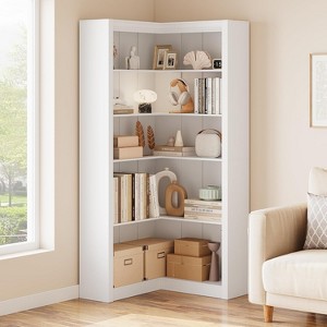 71'' Tall 5 - Tier Corner Bookcase, Farmhouse Bookcase, L-Shaped Corner Shelf - 1 of 4