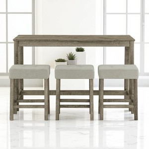 59" Dining Table Set with USB, 4-Piece Table Set and 3 Upholstered Stools, Space-Saving High Table for Kitchen, Living Room - 1 of 4