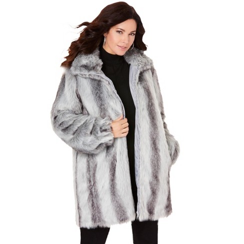 Roaman's Women's Plus Size Short Faux-fur Coat - 5x, Gray : Target