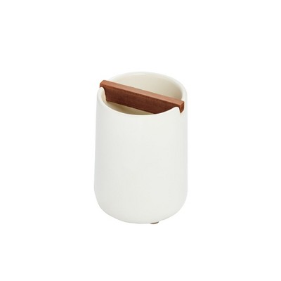 iDesign Toothbrush Holder with Removable Wood Divider - Coconut White