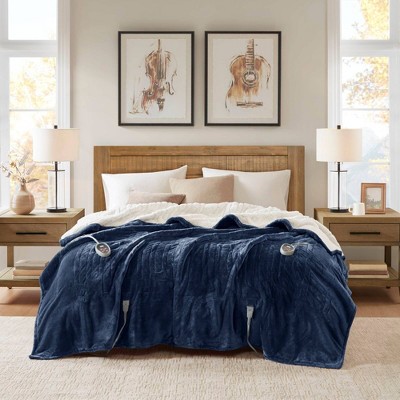 Indigo Queen Heated Plush to Berber Reversible Blanket