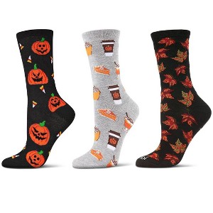 MeMoi Women's 3 Pair Pack Halloween Pumpkin Crew Socks - 1 of 1
