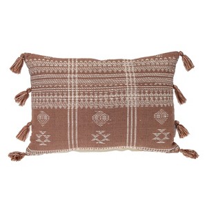 HomeRoots 14" X 20" Beige and Brown Southwestern Cotton Throw Pillow With Tassels - 1 of 4