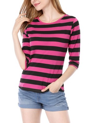 INSPIRE CHIC Women's Elbow Sleeves Boat Slim Fit Casual Stripe Animal Print Multi Floral Pattern T-Shirt