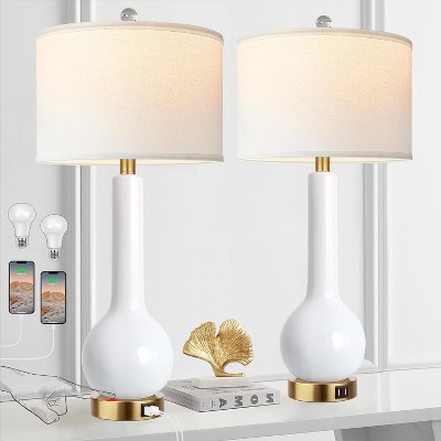 ROTTOGOON 27.5" White Ceramic Modern Table Lamp Dual USB Port for Living Room Dining Room Bedroom Office Nightstand 2-Pack
