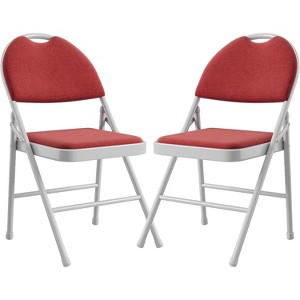 Folding Chairs 2 Pack. Metal Chair with Cushion, Non-Slip Feet Pads, Linen Party Chairs for Indoors and Outdoors Meeting and Dining Room - 1 of 4