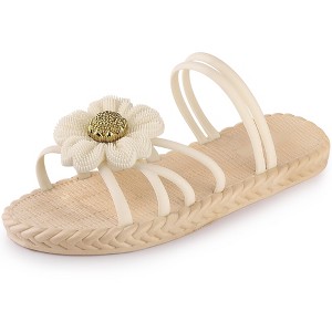 Allegra K Women's Espadrille Sunflower Decor Slip-on Strappy Beach Sandals - 1 of 4