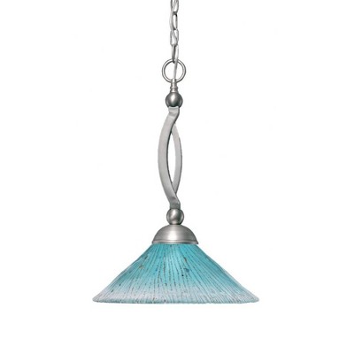 Toltec Lighting Bow 1 - Light Pendant in  Brushed Nickel with 16" Teal Crystal Shade