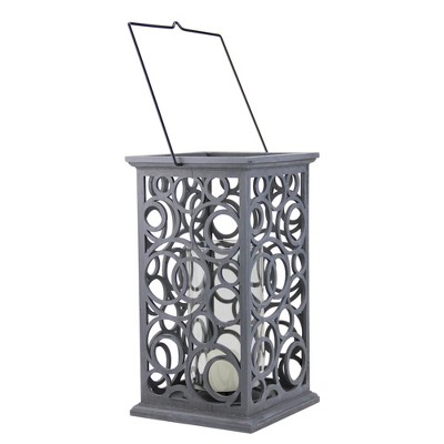 Allstate Floral 13" Gray Brushed Cut-Out Circle Design Pillar Candle Holder