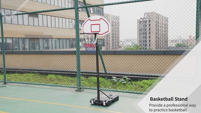 Soozier Portable Basketball Hoop System Stand with 29in Backboard, Wheels, Height Adjustable 6FT-8FT for Indoor Outdoor Use, 2 of 10, play video