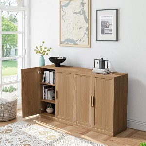 36"x62"x16" Wood Accent Cabinet in Natural Color, Storage Organizer with Adjustable Shelves for Kitchen Bedroom Entryway Living Room Dinning Room - 1 of 4