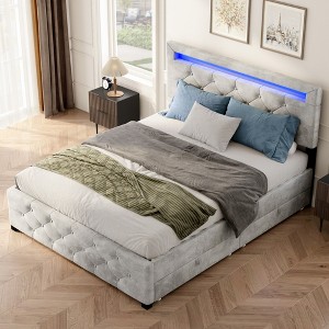 ALEXOUN Platform Bed Frame with Fabric Upholstered Headboard, Wooden Slats Support,for Bedroom,Apartment, - 1 of 4