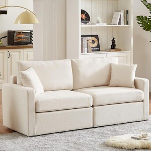 Vipbear Modern Comfy Couch with Deep Seat Spring Cushion 80" Loveseat Sofa Couch with Solid Wood Frame,Removable Cover,Blue/Dark Gray/Light Gray/Beige - 1 of 4
