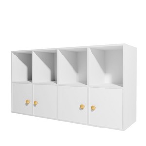 White Cube Storage Bookcase With 4 Doors Stackable Cubby Storage Organizers - 1 of 4