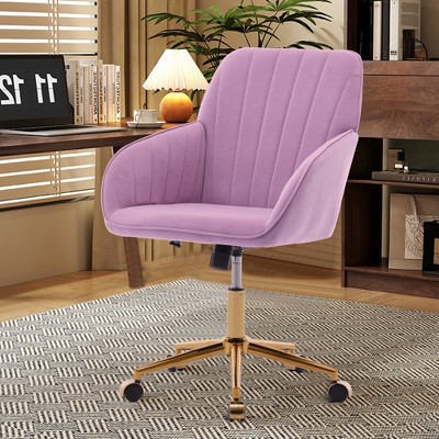 ALEXOUN Velvet Swivel Home Office Chair,Height Adjustable Upholstered Vanity Chairs with Gold Base,Ergonomic for Office,Bed Room,Small Space