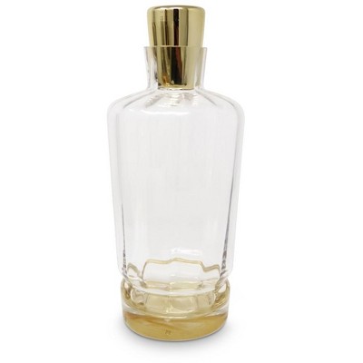 Classic Touch Glass Optic Whiskey Decanter with Gold Cover and Base, 8.75"H