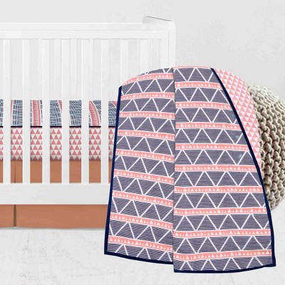 Bacati - Girls Triangles Coral Navy 3 pc Crib Bedding Set