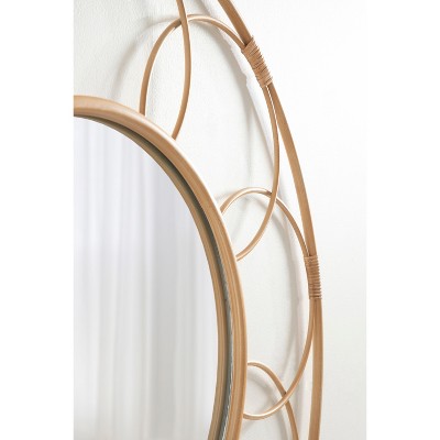 Cori 34" Round Natural Rattan and Metal Mirror
