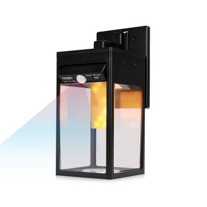 Techko Maid Solar Wall Sconce Lantern with Flame Effect Matte Black - 1 of 4