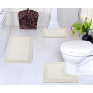 Luxury Reversible Bathroom Rugs Set, Washable Rug, Extra Soft and Absorbent bath Rug, Non-Slip Bath Mat Set, 3 Pcs Set with Contour, Ivory - 1 of 4
