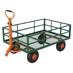 Heavy Duty Steel Garden Wagon Cart Capacity with Removable Sides  Tires for Yard Lawn Farm Warehouse - 1 of 4